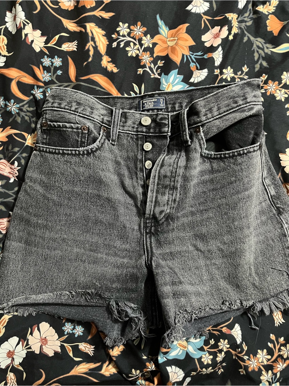 High-Rise Black Washed Denim Shorts - Classic Button Fly size 25 like new